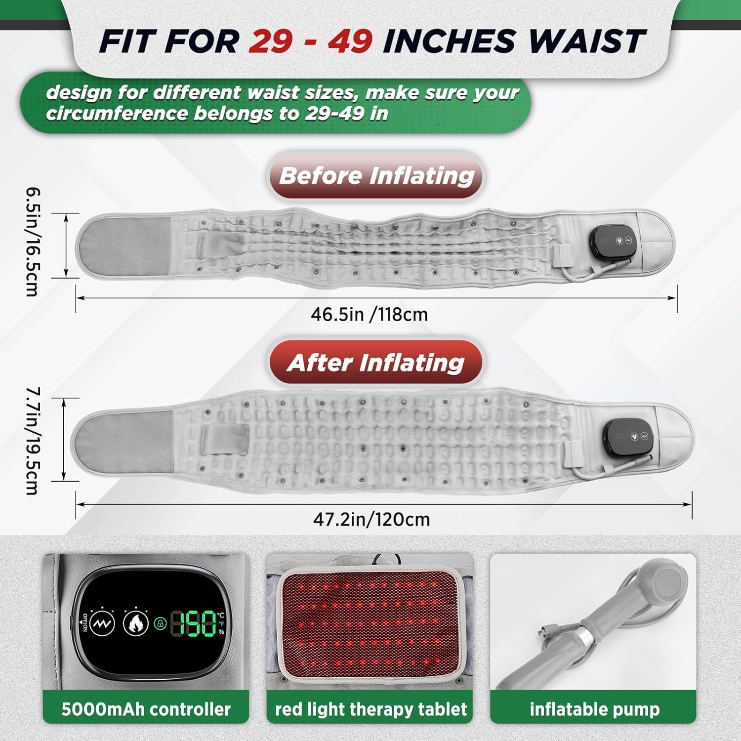 Orbit Wellness Series™ | 5-in-1 Lumbar Decompression Belt with Heat, Red Light Therapy & Massage