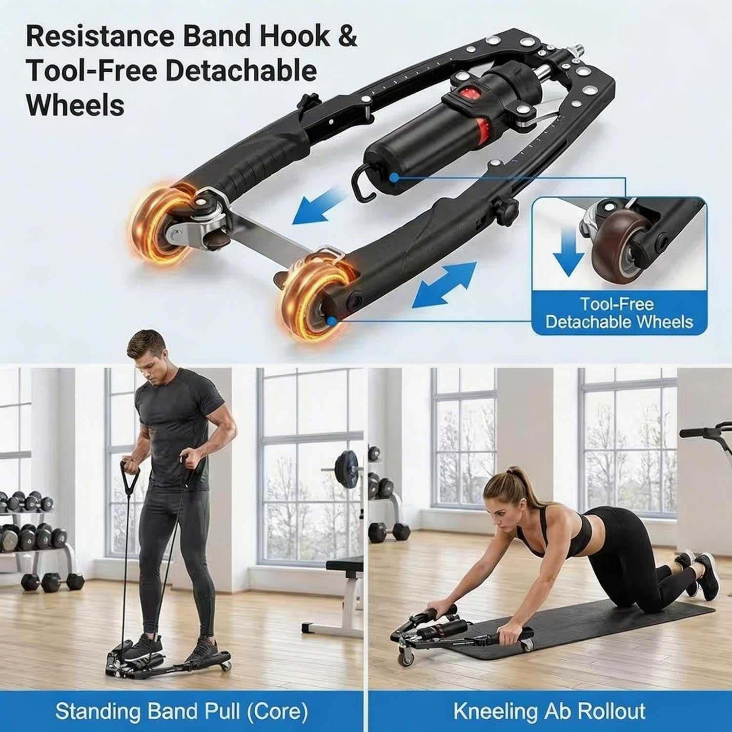 Adjustable Hydraulic Arm Trainer | 22-440Lbs Power Twister & Chest Exerciser with AB Roller, 3-In-1 Home Gym Equipment for Upper Body Strength Training for Men Women