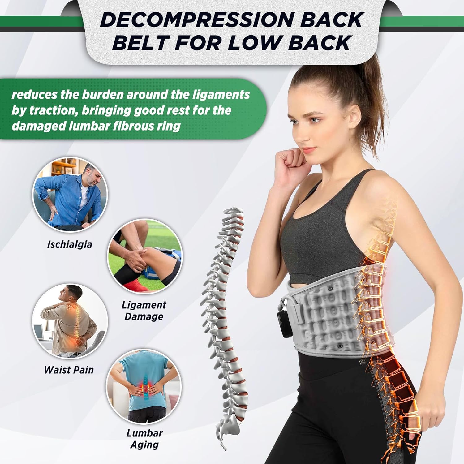 Orbit Wellness Series™ | 5-in-1 Lumbar Decompression Belt with Heat, Red Light Therapy & Massage