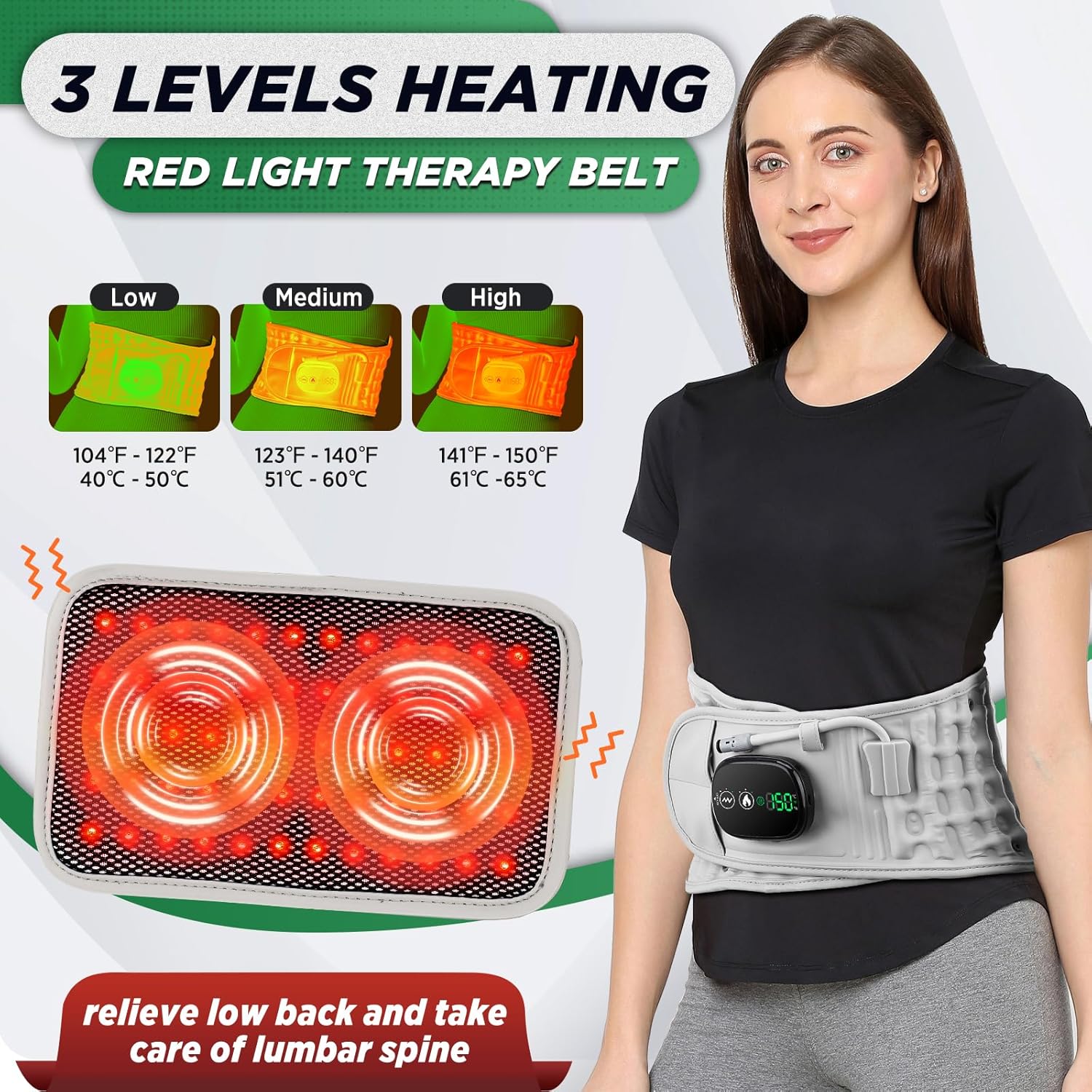 Orbit Wellness Series™ | 5-in-1 Lumbar Decompression Belt with Heat, Red Light Therapy & Massage
