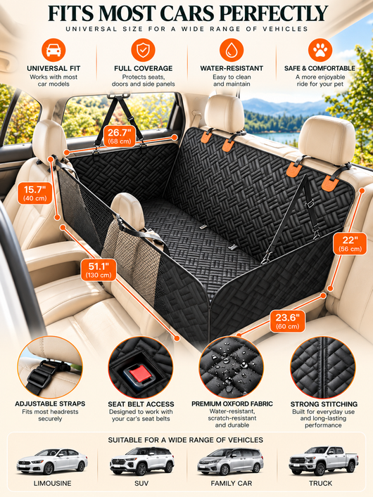 PawVeyra™ Premium Dog Car Hammock & Back Seat Protector